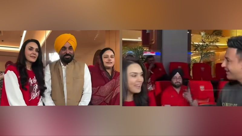 IPL 2026 buzz: Preity Zinta meets CM Bhagwant Mann & Gippy Grewal during Punjab vs Gujarat match